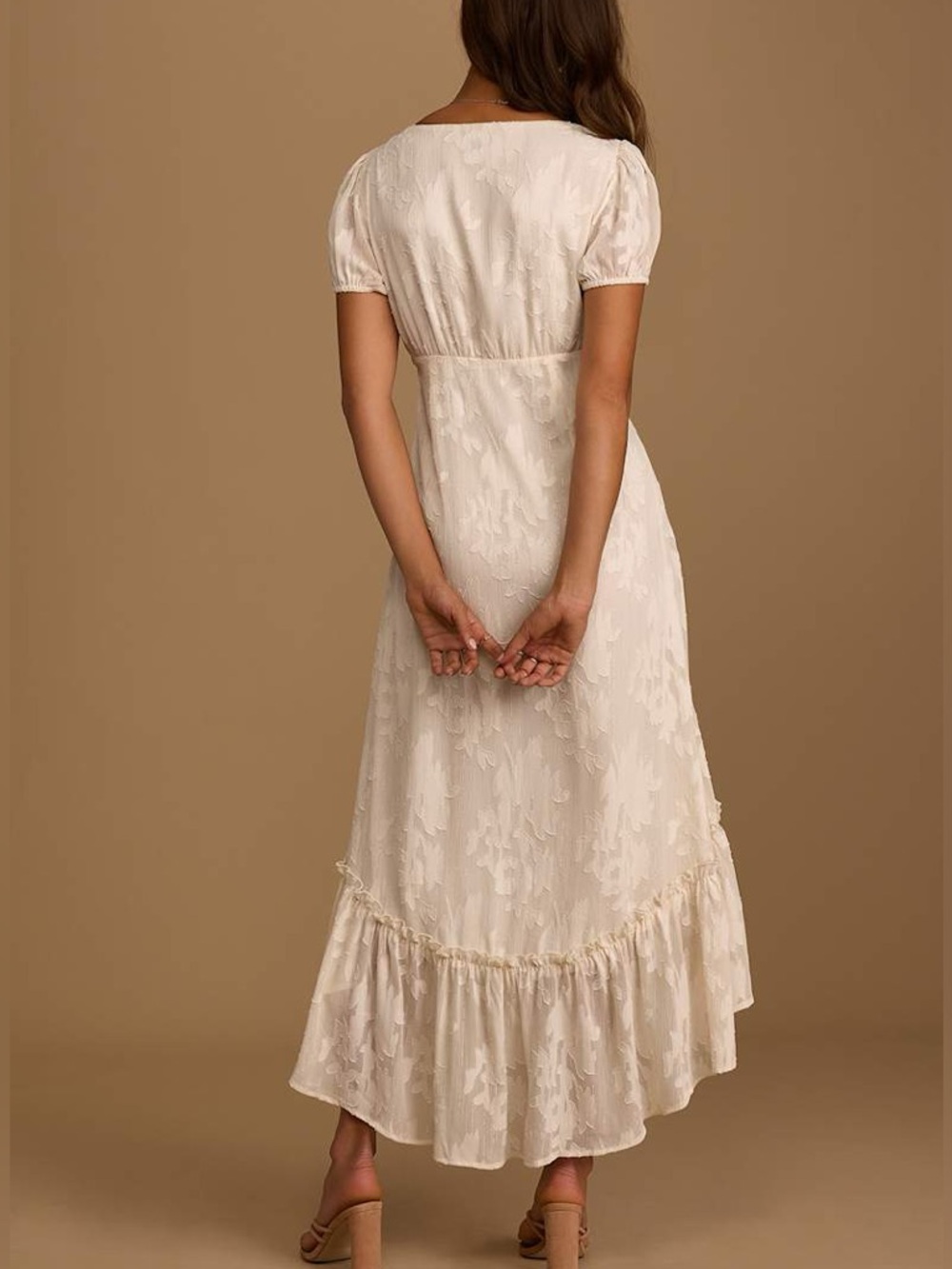 Lulu’s Gala in the Garden Cream Jacquard High-Low Midi Dress fairy cottagecore - Picture 2 of 10